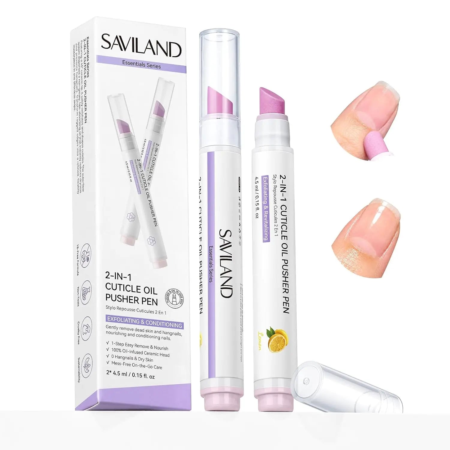 SAVILAND Cuticle Remover Pen Set: 2PCS Ceramic Cuticle Pusher & 4.5Ml Cuticle Oil Pen for Nail Growth, Dry Cuticles, Hangnails, Damaged Nails Moisturizing & Strengthening Care