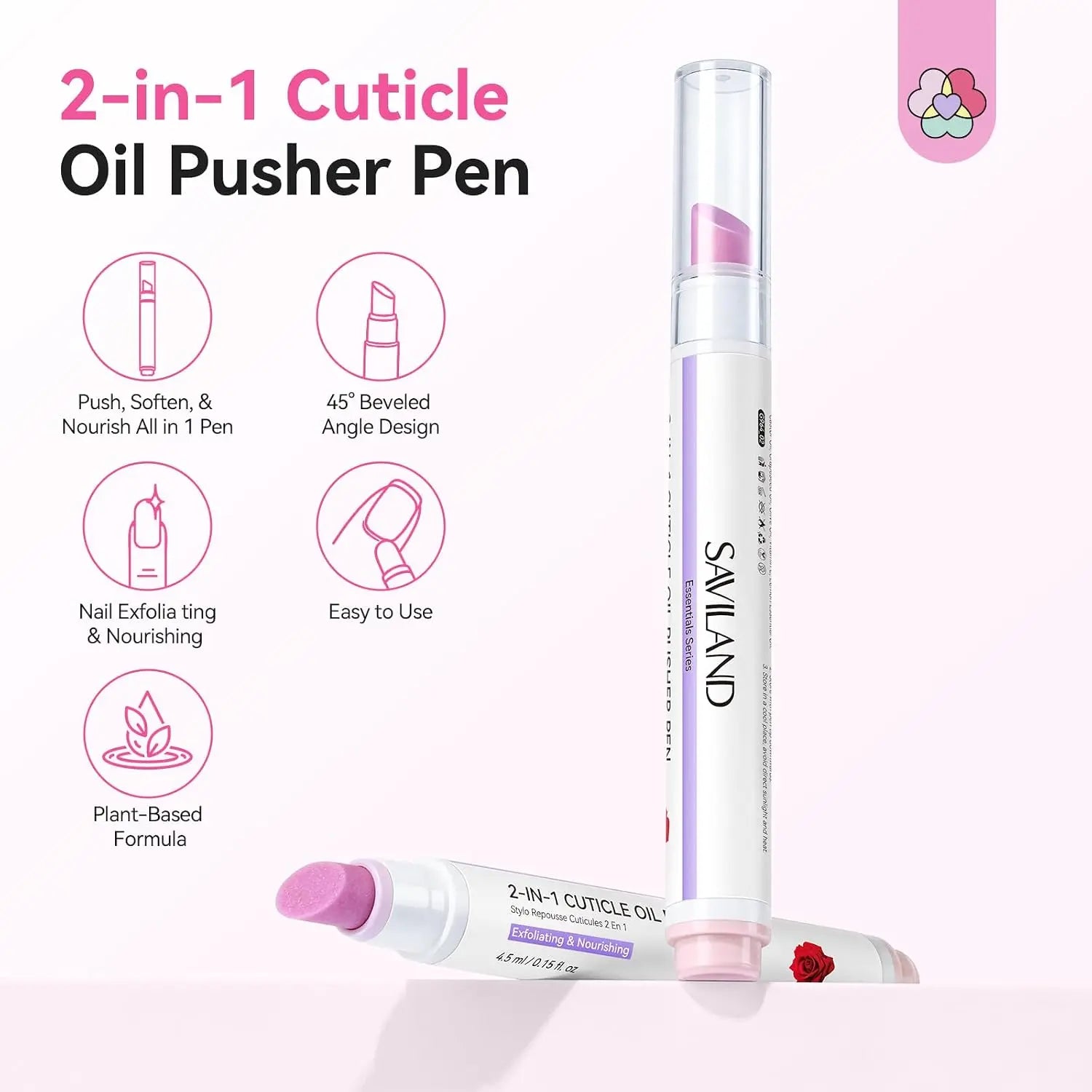 SAVILAND Cuticle Remover Pen Set: 2PCS Ceramic Cuticle Pusher & 4.5Ml Cuticle Oil Pen for Nail Growth, Dry Cuticles, Hangnails, Damaged Nails Moisturizing & Strengthening Care