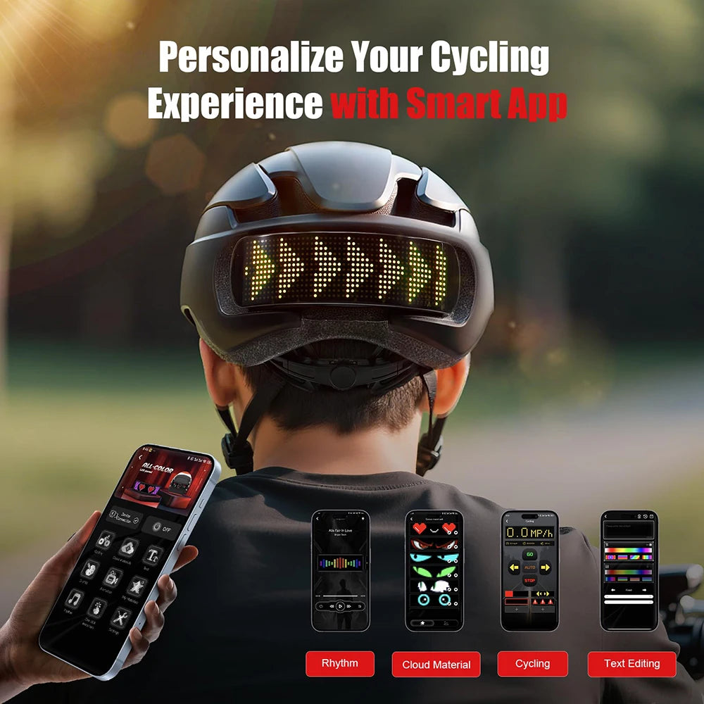LED Bike Helmet with LED Display Screen Taillight Smart APP Control Bicycle Helmet Road MTB Cycling Helmets