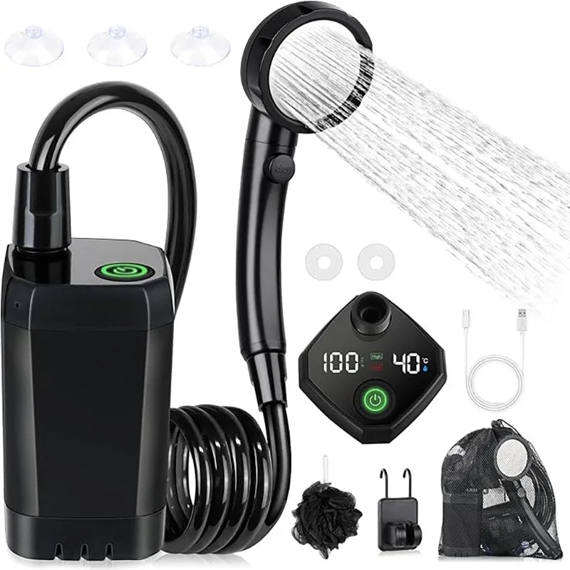 Portable Shower for Camping 6000Mah Rechargeable Camping Shower with Shower Head Intelligent LED Display Electric Shower Pump