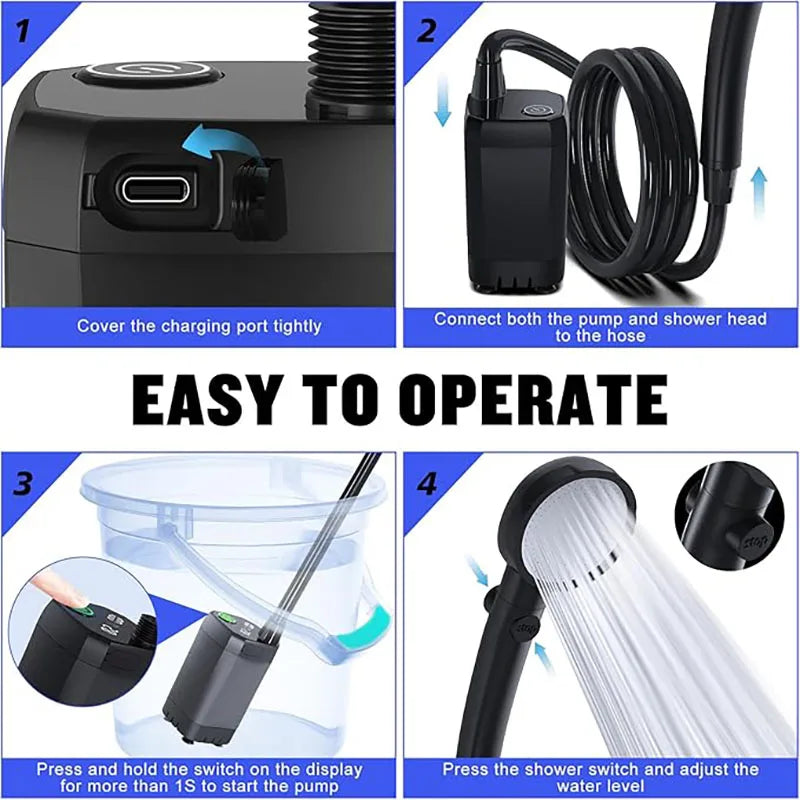 Portable Shower for Camping 6000Mah Rechargeable Camping Shower with Shower Head Intelligent LED Display Electric Shower Pump