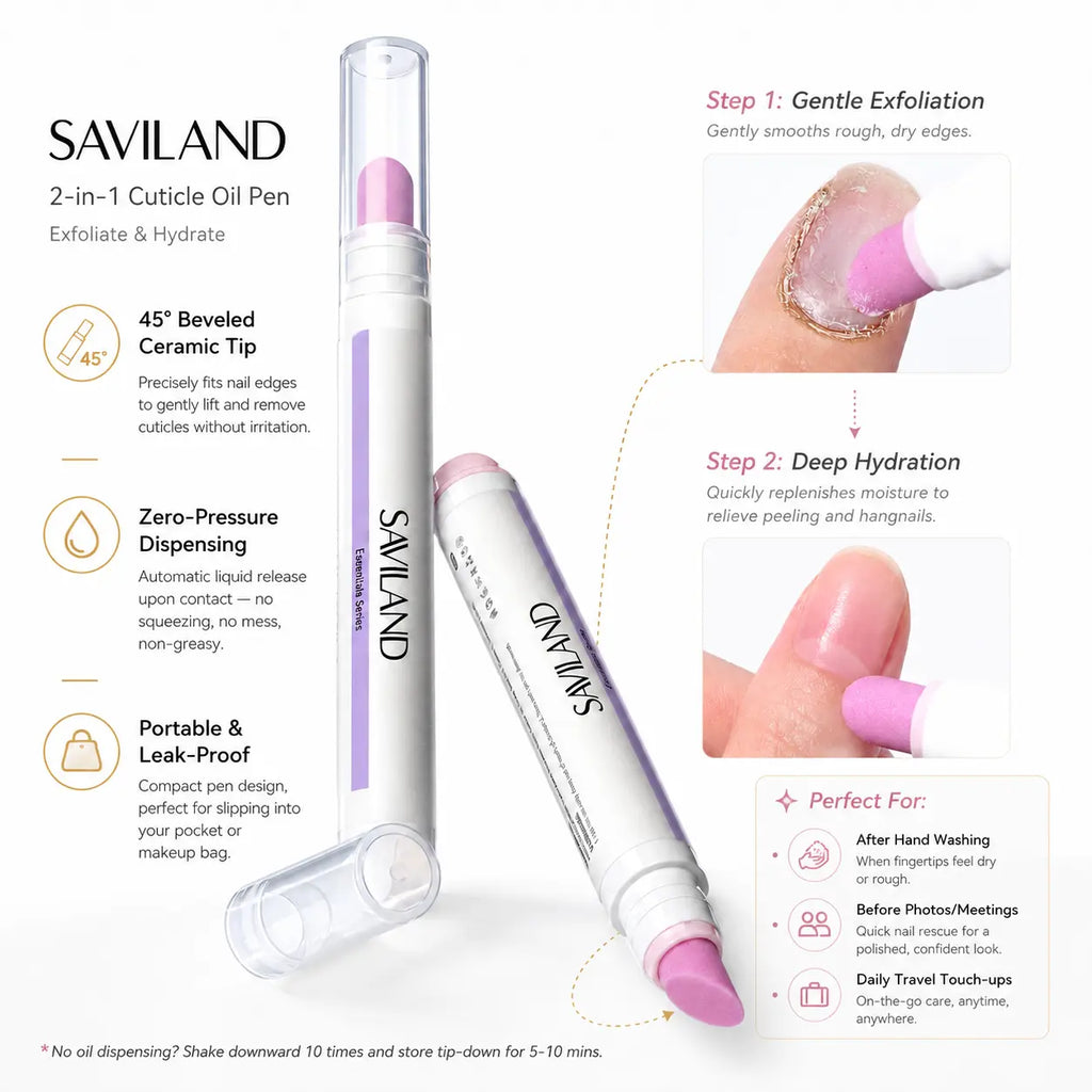 SAVILAND Cuticle Remover Pen Set: 2PCS Ceramic Cuticle Pusher & 4.5Ml Cuticle Oil Pen for Nail Growth, Dry Cuticles, Hangnails, Damaged Nails Moisturizing & Strengthening Care
